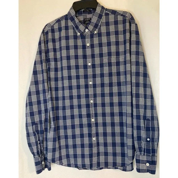 J. Crew Mens Long Sleeve Button‎ Down Shirt Slim Untucked Size L Blue Plaid