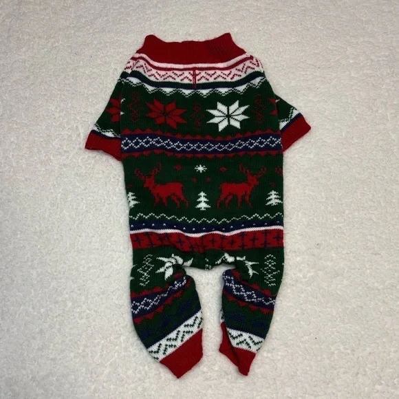 Embroider Pet Dog Ugly Christmas Sweater Knit Warm Full Body