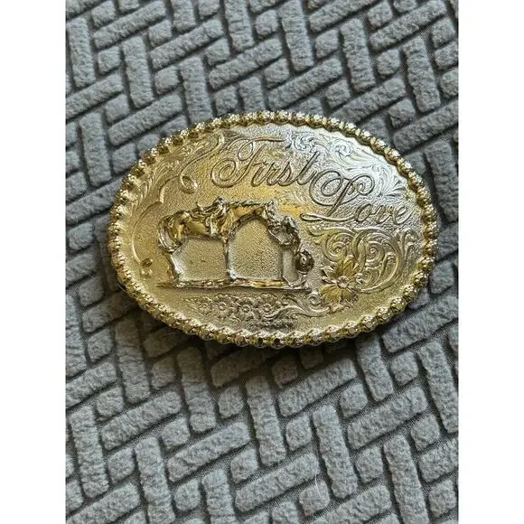 Montana Silversmiths First Love Girl & Horse Vintage Belt Buckle Cowgirl Western