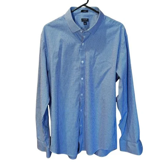 J.Crew Flex Wrinkle-Free‎ Blue Gingham Dress Shirt XL (17-17½)