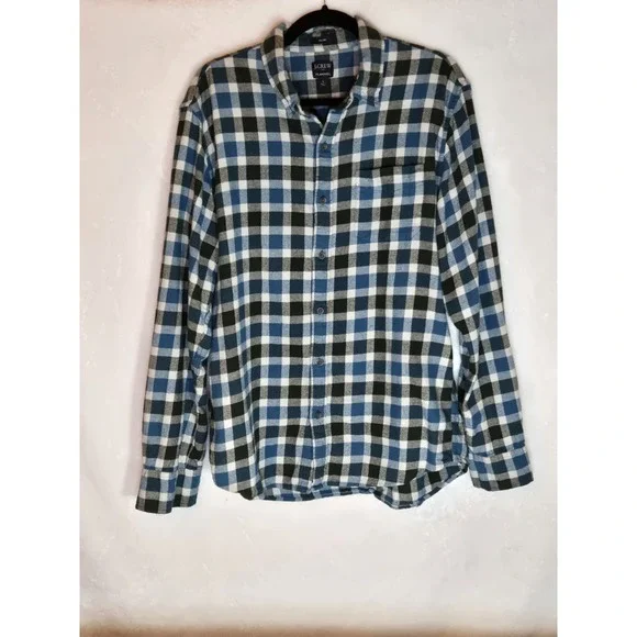 J. Crew Flannel Shirt Men's Large Slim Fit‎ Blue/White Button Down Plaid