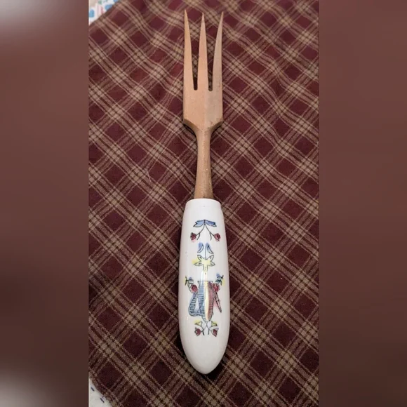 Vintage Serving Fork Utensil 1970s Japan porcelain Handle