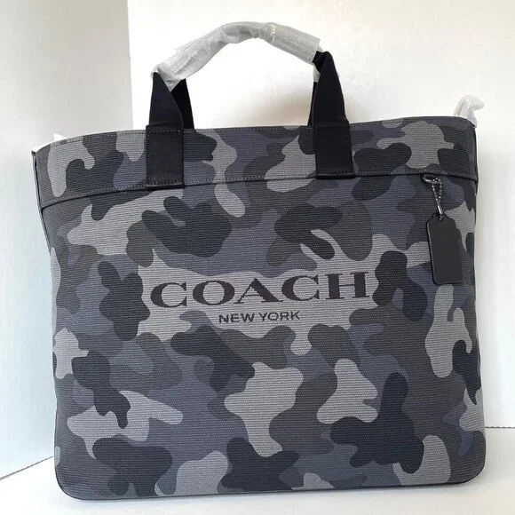 Coach Tote 38 Gray Camo Canvas Leather Carryall CY805