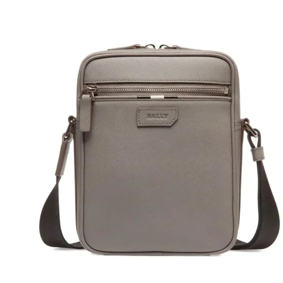 Bally Italy Men's/Unisex Crossbody‎ Bag in Gray Embossed Leather