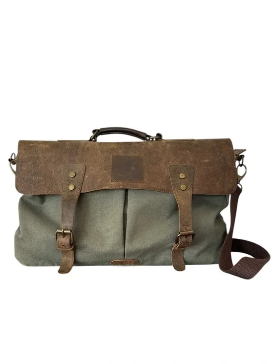 Devil‎ Hunter Handmade Distressed Leather & Canvas Slouchy Messenger Bag Laptop