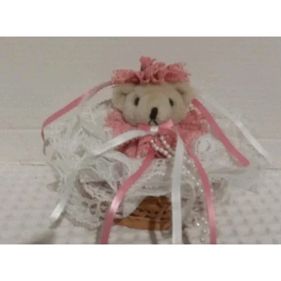 Vintage Teddy Bear Bride Wedding Teddy Bear Plush Stuffed Animal With Basket