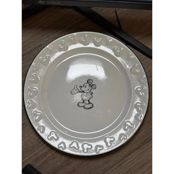 Disney Parks Mickey Mouse 8 in Salad Plate Embossed White Black