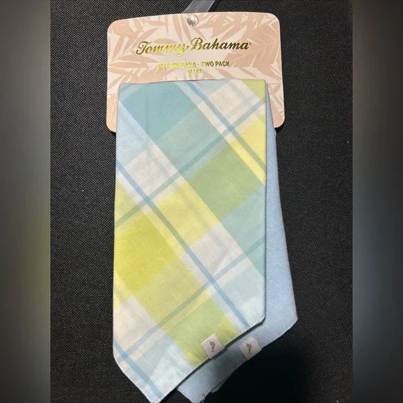 TOMMY BAHAMA PET BANDANA 2 Pack One Size Easter Spring Dog Clothing Plaid Blue