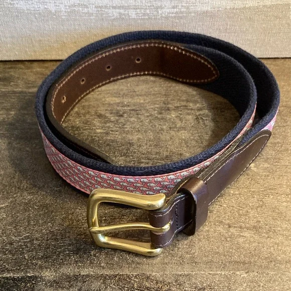 Vineyard Vines Kids Whale‎ Pattern Canvas Belt Size 32 Pink Blue Nautical