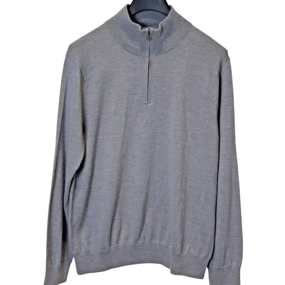 J.Crew Men's M Sweater Merino Wool Blend Long Sleeve 1/4 Zip Gray Classic Preppy