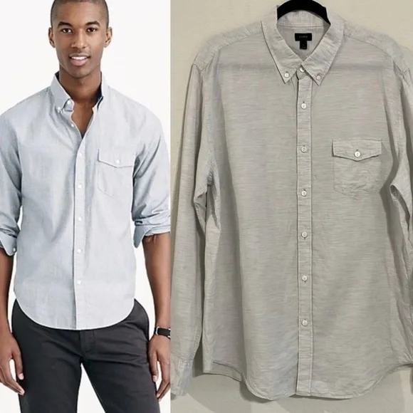 J. Crew Baird McNutt Men’s Button Front Shirt XL Grey Linen Cotton Blend Preppy