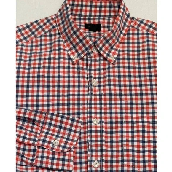 J.Crew Button Down Shirt Mens Size M Gingham Check Red Navy Blue Cotton Pocket
