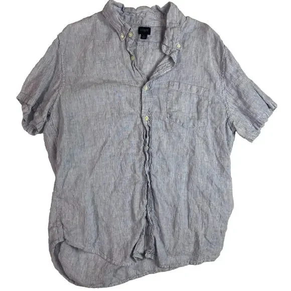 J.Crew Men's Short-sleeve Blue & White Striped shirt Size Large‎ Front Pocket