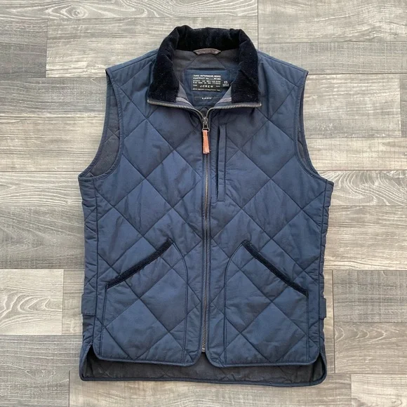 J.Crew Sussex Quilted Vest Men’s XS Black PrimaLoft Insulated Corduroy Collar