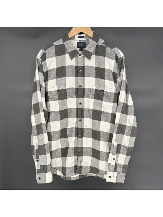J.Crew Men's Buffalo Plaid Flannel Shirt XL Slim Fit Gray White Button Up Cotton