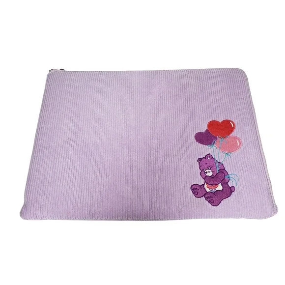 Care Bears Share Bear Lavender Corduroy Laptop Sleeve Padded Case Heart Zipper