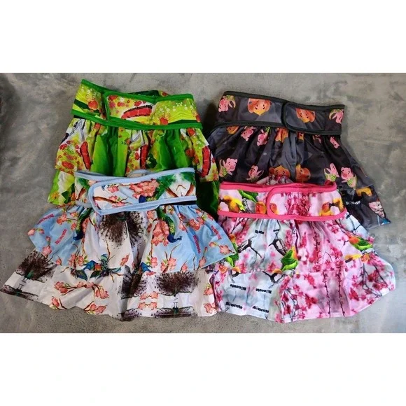 4 Washable Female Dog‎ Diapers Skirt XL Adjustable Waist Flowers Animals Birds