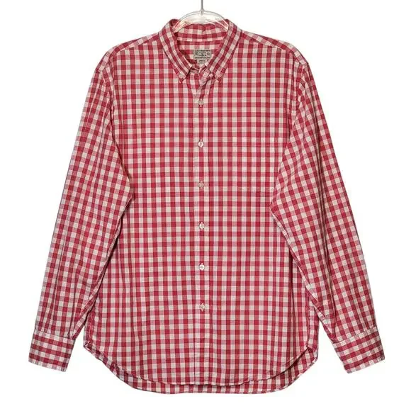 J.Crew Red White Check Cotton Button Front Long Sleeve Shirt L Preppy Casual