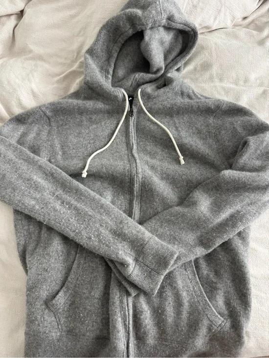 J. Crew Gray Zip-Up Hooded Cashmere Sweater