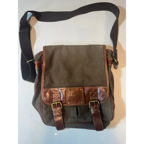 Vintage Fossil 54 Messenger Bag Adult Olive Brown Used Canvas Leather Excellent