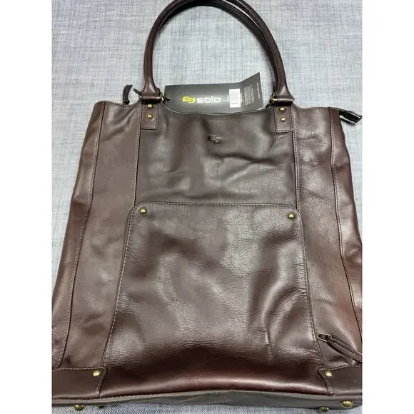 NWT Solo New York Executive Bucket Tote Brown Full Grain Leather Laptop Bag