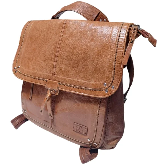 The Sak Brown Leather Convertible Fold over Backpack Satchel Bag Handbag Purse