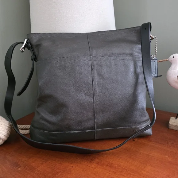Coach 70308 Thompson Messenger Charcoal Gray Leather Laptop Crossbody Bag