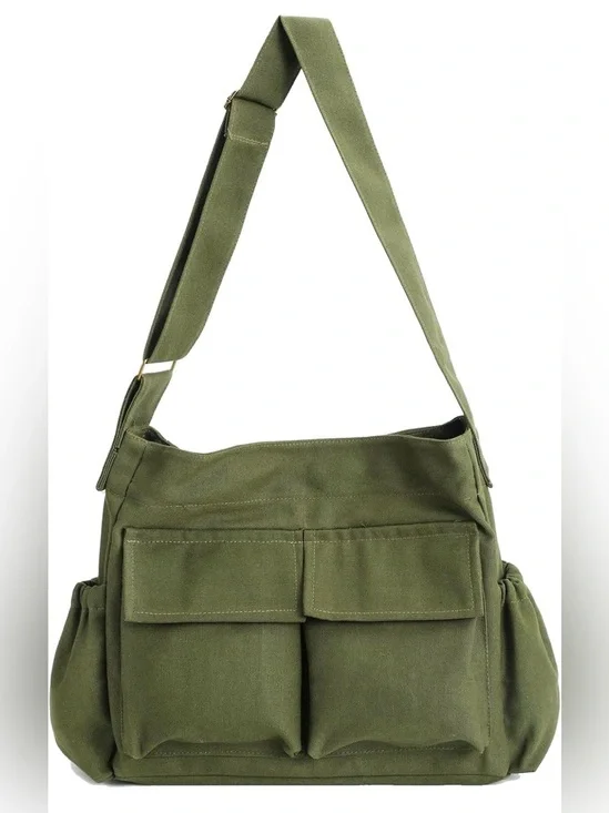 Military Style Canvas Messenger Large Hobo Bag Crossbody Shoulder Laptop Bag