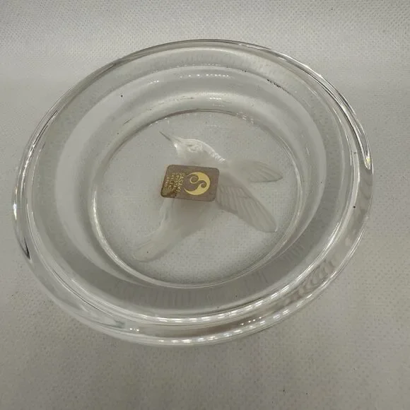 Sasaki Crystal Glass Hummingbird Bird Japan 4” Trinket Dish