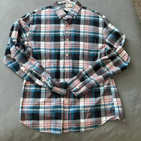 J.Crew Slim Fit Summer Plaid Button Down Shirt Cotton Mens Lg Preppy GORPCORE