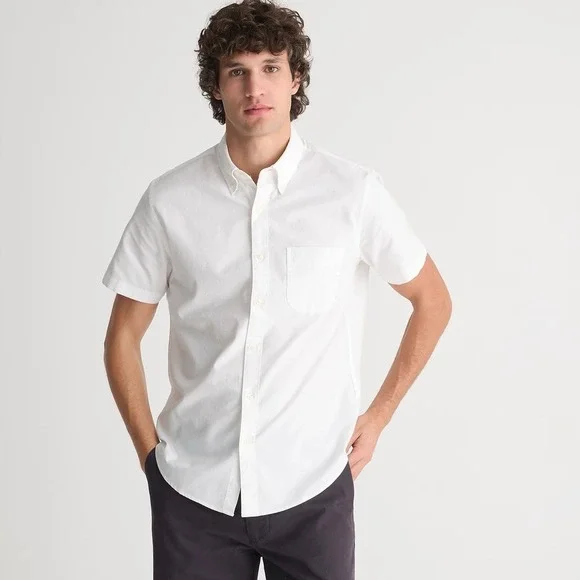NWT!!‎ Men's J. CREW Short Sleeve Broken-In Organic Cotton Oxford Shirt White S