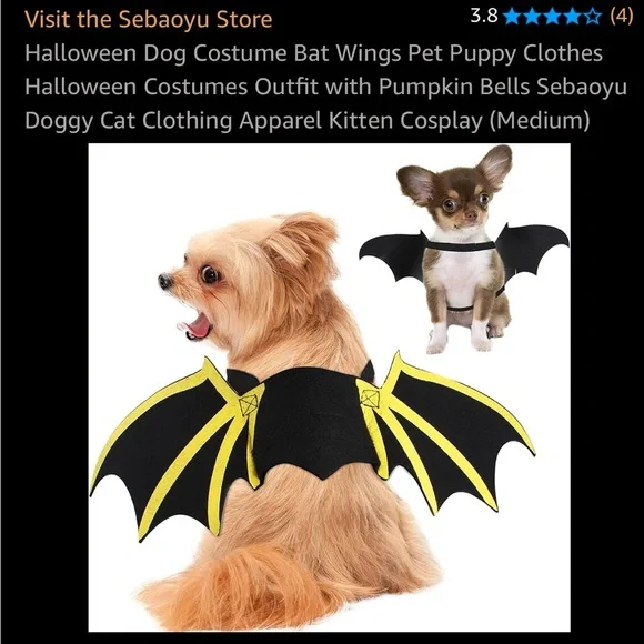 Dog Costume Bat Wings with Yellow Accents