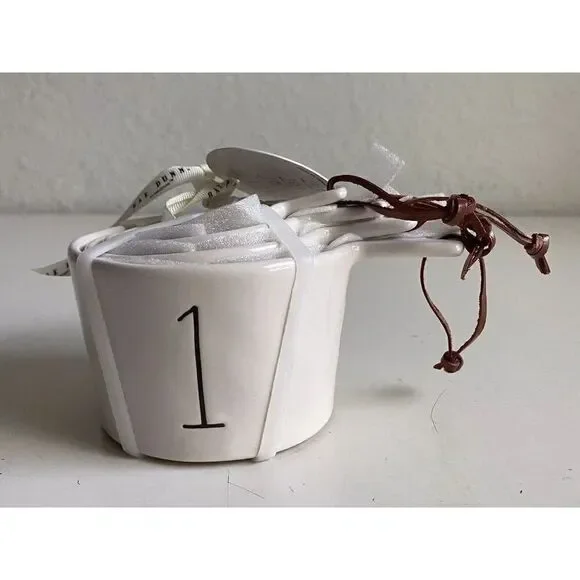 Rae‎ Dunn White Ceramic Nesting Measuring Cups With Leather Strings NEW