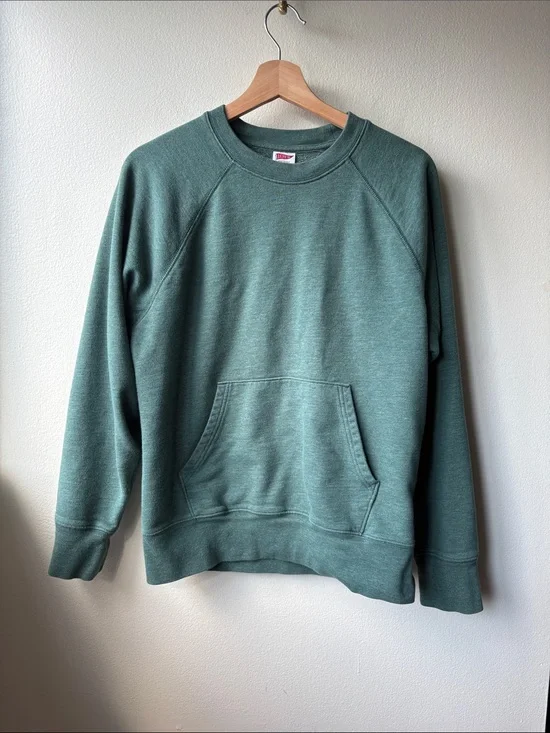 J. Crew Sportswear Men’s Crewneck Green Sweatshirt With Kangaroo Pocket Medium