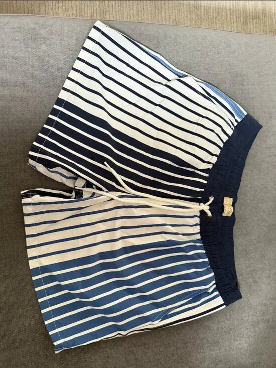 J.Crew Men's Large Colorblock Striped Swim Trunks Blue White Drawstring Board Sh