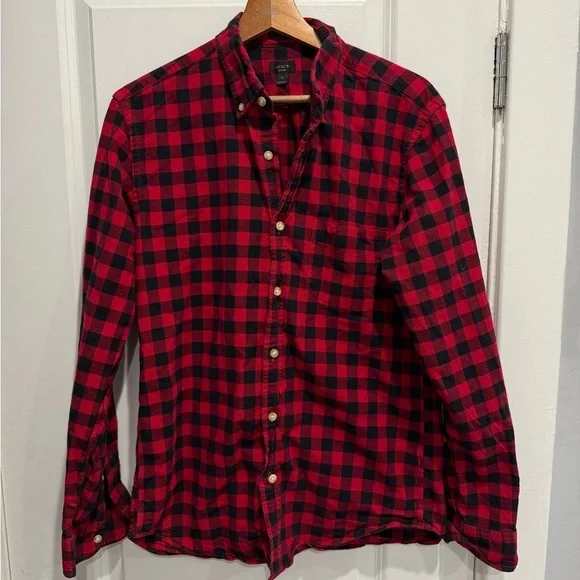 J. Crew Red and Black Checkered Men's Shirt