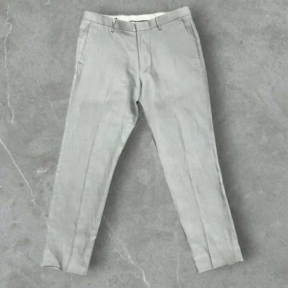 J. Crew Ludlow Slim Irish Linen Light Gray Casual Pants Men's Size 33W x 34L