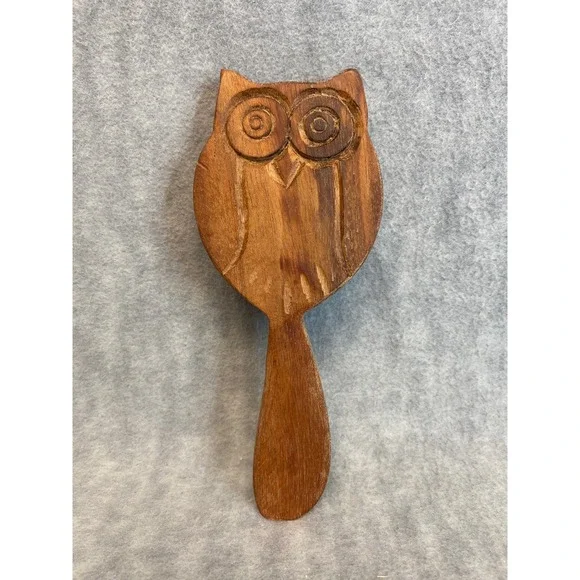 Hand Carved Wooden Owl Spreader Kitchen Utensil‎ Decor Collectible Folk Art
