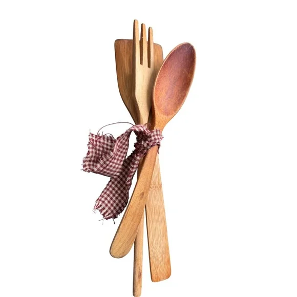 Vintage wooden Utensil Set Unisex  3pc Spatula Fork Spoon