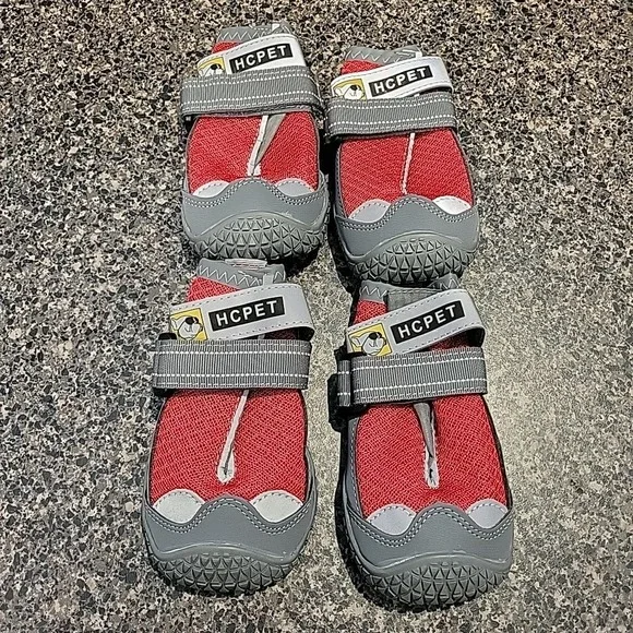 HC Pet Dog Shoes Size 5 Gray Red Hook & Loop Strap Synthetic Mesh Contrast‎