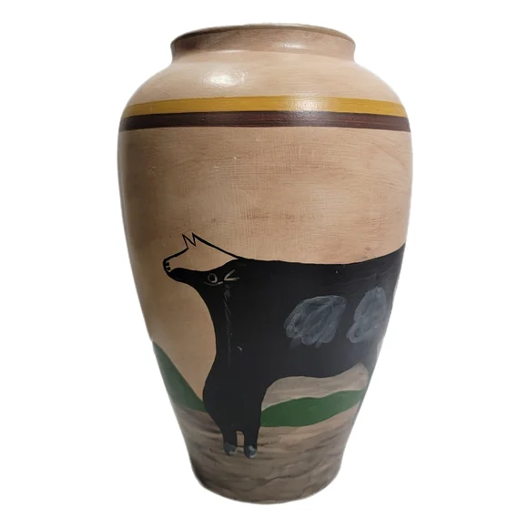 American Folk Art Cow Scene Primitive Vase 11