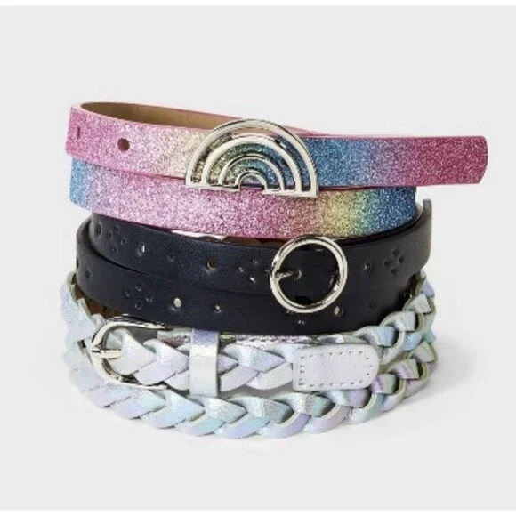 Girls' 3pk Rainbow Belt Set - Cat & Jack Size Medium