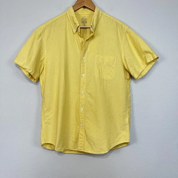 J.Crew Shirt Mens Large Yellow Lightweight Oxford Slim Button‎ Down Short Sleeve