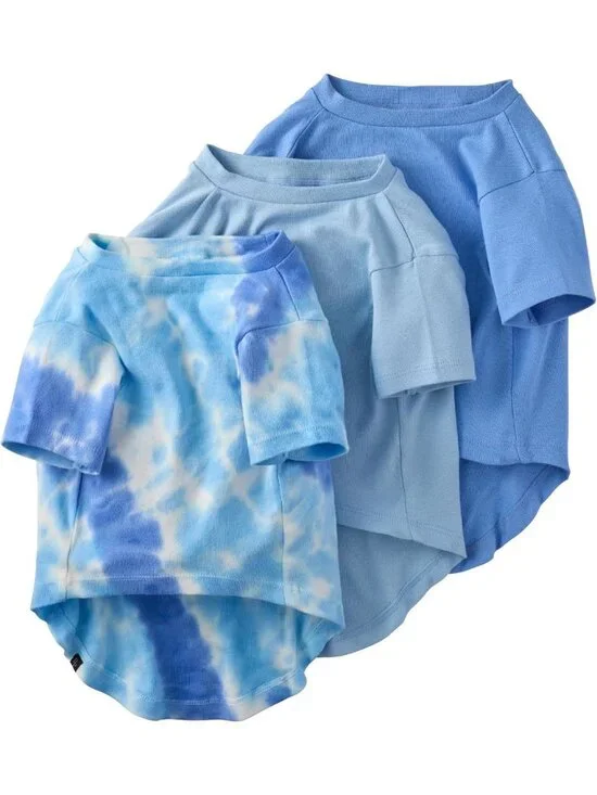Organic Cotton Dog T-Shirts 3 Pack - Short Sleeve Blue Tie Dye for Small to