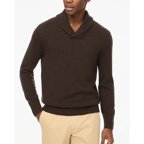 NWT J.Crew Supersoft Lambswool-Blend Shawl-Collar Sweater Heather Cocoa- Mens XL