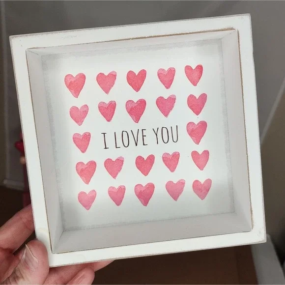 I Love You White and Pink Valentine's Day Wooden Decor