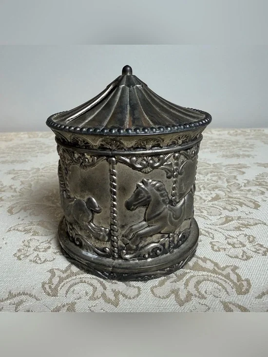 Vintage Carousel Leonard Silver Plated Bank READ