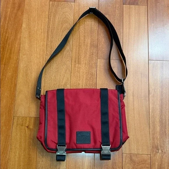 Coach‎ Red Nylon Leather Messenger Bag