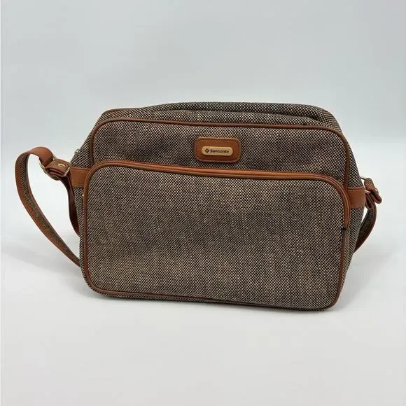 Samsonite Shoulder Bag Briefcase Laptop Travel Tan Zip Closure Footed Carry On