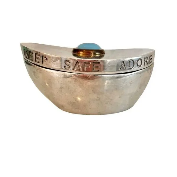 RLM Home Silver Metal Treasure Gift Box with Gem Lid Sentimental Inscription